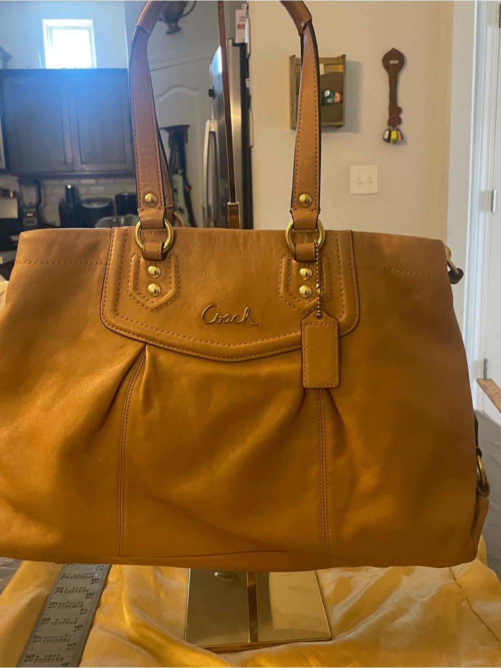 Coach Cognac Leather Tote with Gold Hardware